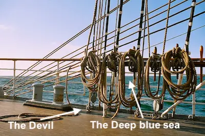 The meaning and origin of the phrase 'Between the Devil and the deep blue sea'.