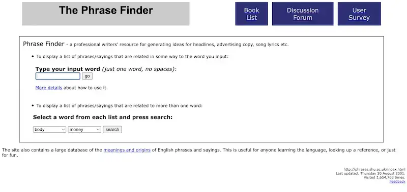 The phrases.shu.ac.uk website The phrases.shu.ac.uk website