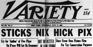Variety headline - sticks nix hick pix